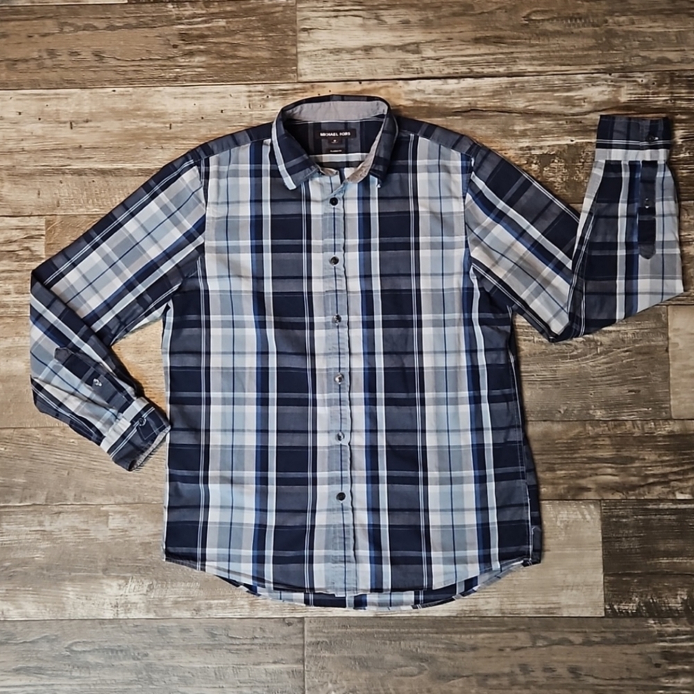 Michael Kors Button Up Classic Fit Plaid Long Sleeve Shirt Men's Medium
